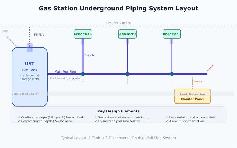 Transition detail where composite fuel piping meets steel equipment