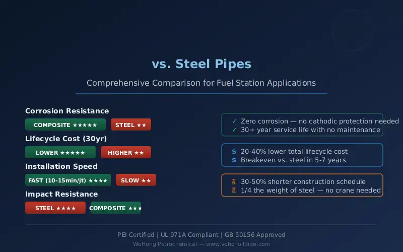 Underground Composite Pipes vs Steel Pipes Comparison for Fuel Stations