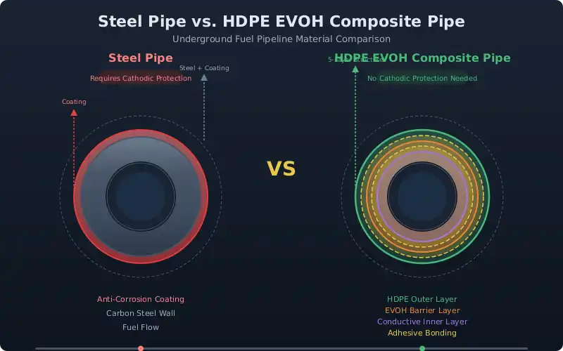 Double wall and single wall composite pipe sections laid side by side for comparison