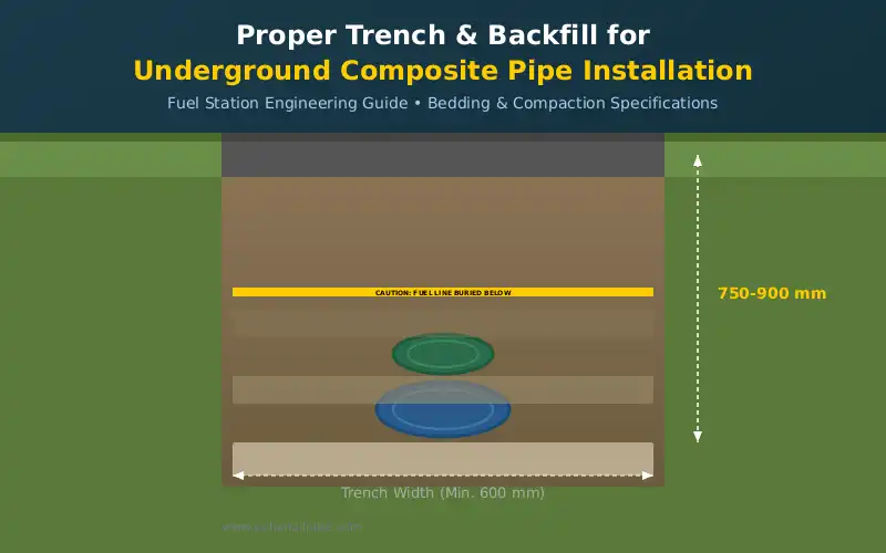 Trench backfill around buried composite fuel piping