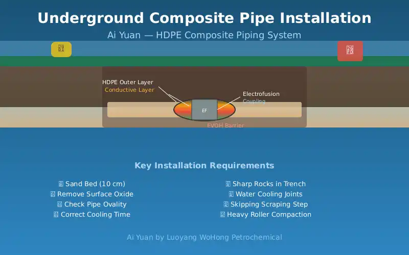 Setting out routing for underground composite fuel piping before trenching